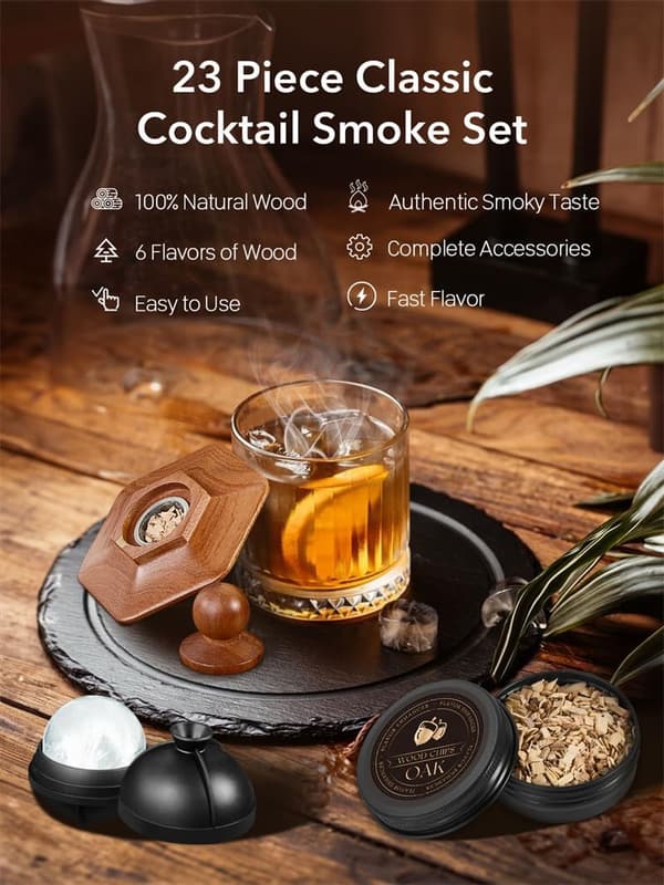 Whiskey Smoker Kit with Torch & Wood Chips - Birthday Gift for Him