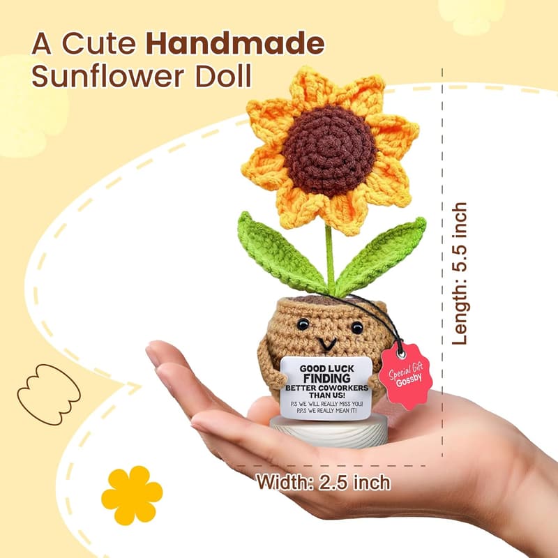 Sunflower Crochet Doll with Card - Women's Coworker Farewell Gift