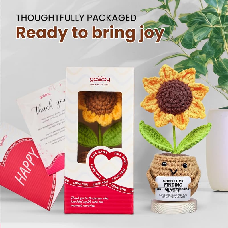 Sunflower Crochet Doll with Card - Women's Coworker Farewell Gift