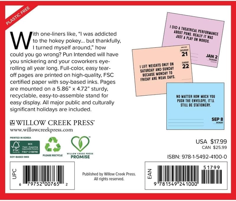 Pun Intended 2025 Desk Calendar by Willow Creek Press