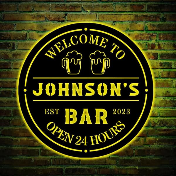 Custom LED Bar Metal Art Sign - Personalized Beer Mug Decor