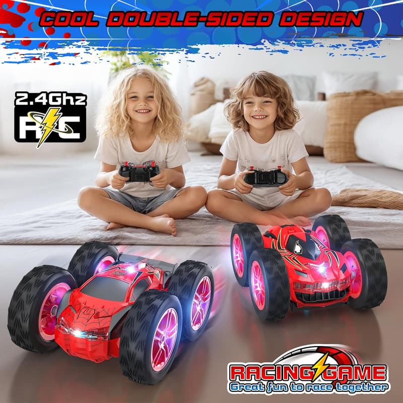 Remote Control Stunt Car for Kids Ages 4-9 with LED Lights