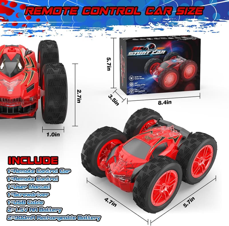 Remote Control Stunt Car for Kids Ages 4-9 with LED Lights