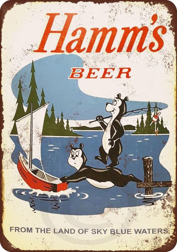 Custom 1956 Hamms Beer Fishing Metal Sign - 8 x 12