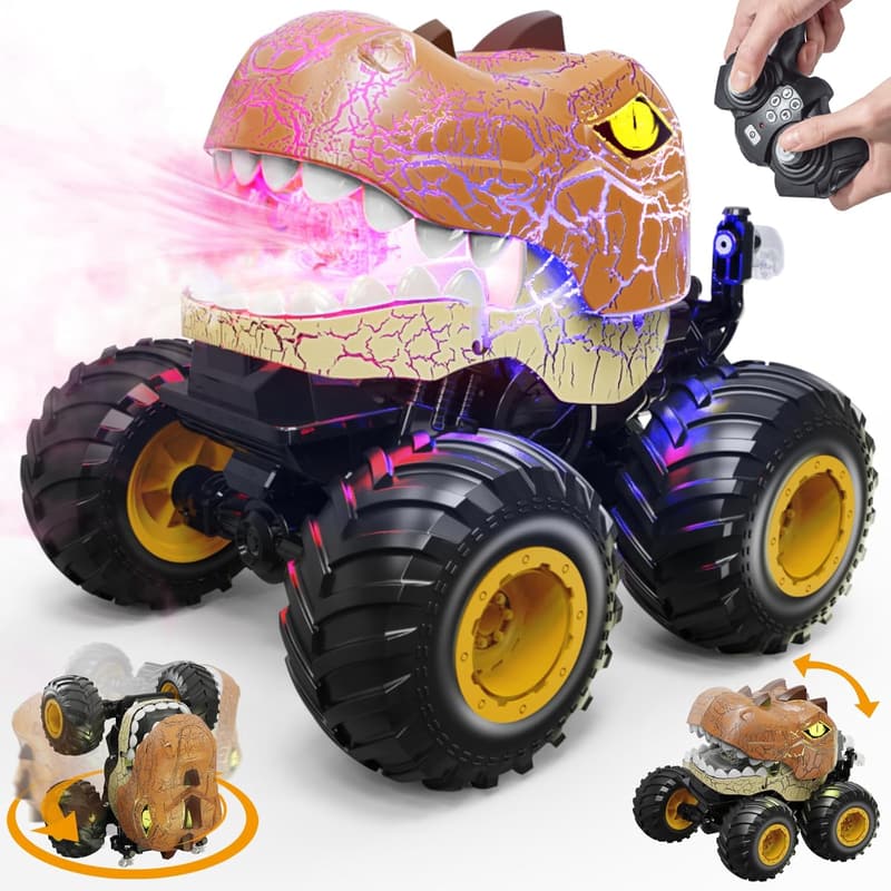 Remote Control Dinosaur Monster Truck with Lights & Music - Outdoor Toy for Kids