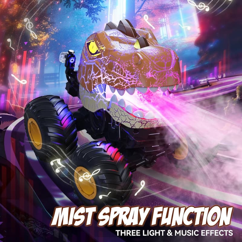 Remote Control Dinosaur Monster Truck with Lights & Music - Outdoor Toy for Kids