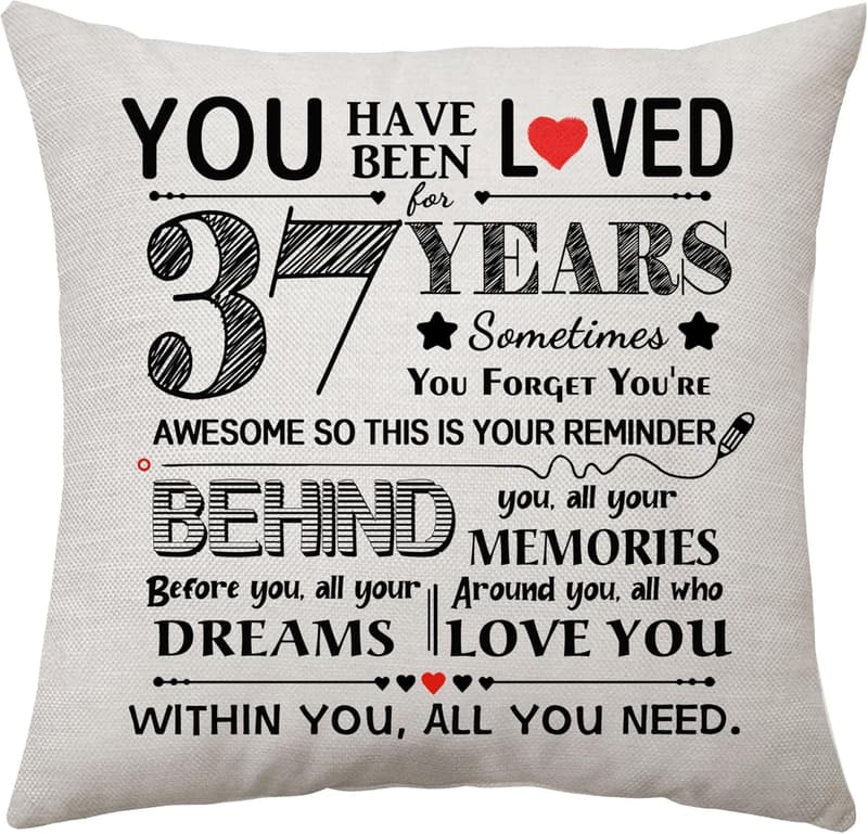 37th Birthday Throw Pillow Cover for Women, 45x45 cm