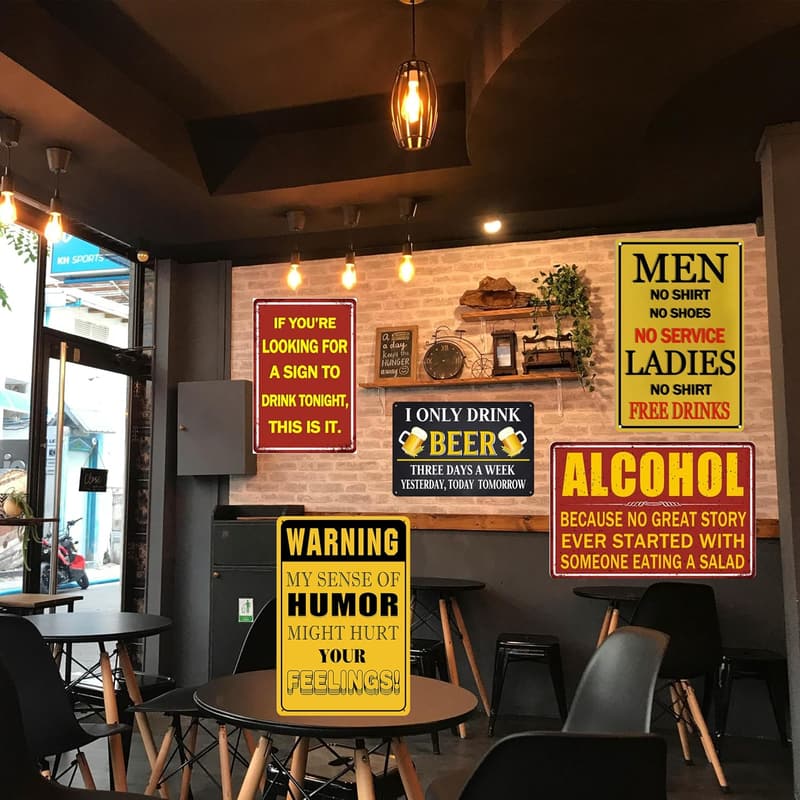 Vintage Metal Bar Sign for Man Cave Wall Decor - 8x12 Inch