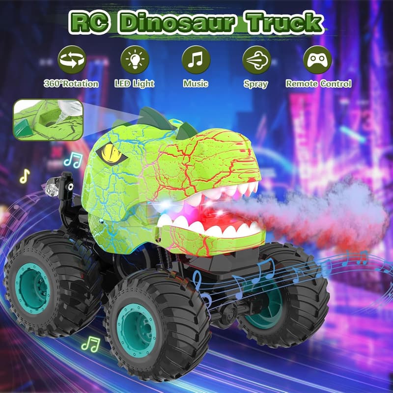 Dinosaur RC Drift Monster Truck with Lights & Sounds – Birthday Gift for Kids
