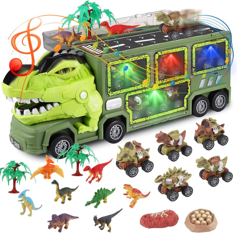 Dinosaur Truck Toy Set with 5 Cars & 9 Figures - Kids' Birthday Gift