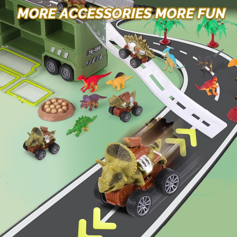 Dinosaur Truck Toy Set with 5 Cars & 9 Figures - Kids' Birthday Gift