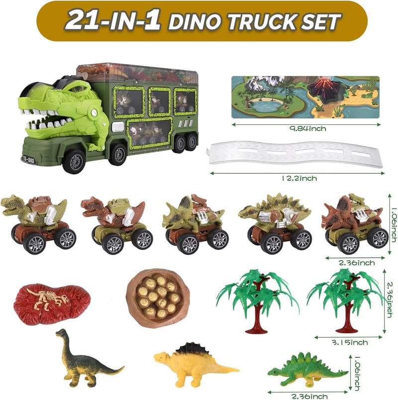 Dinosaur Truck Toy Set with 5 Cars & 9 Figures - Kids' Birthday Gift