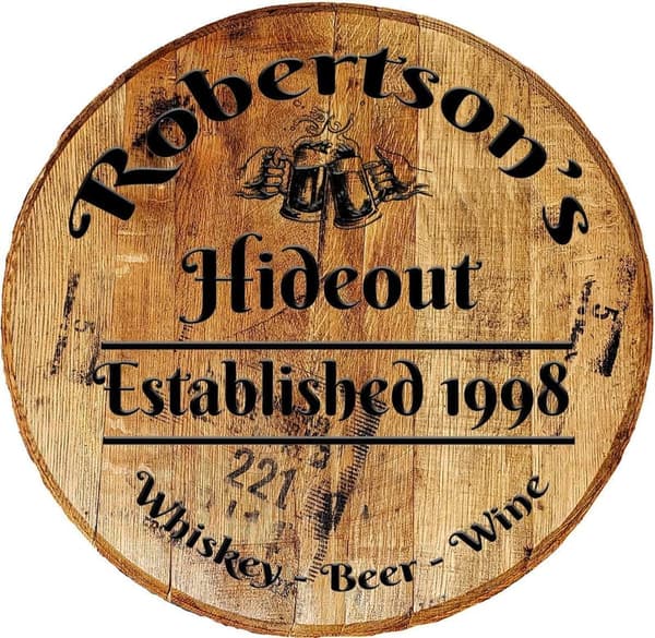 Custom Whiskey Barrel Head - Personalized Man Cave Bar Sign