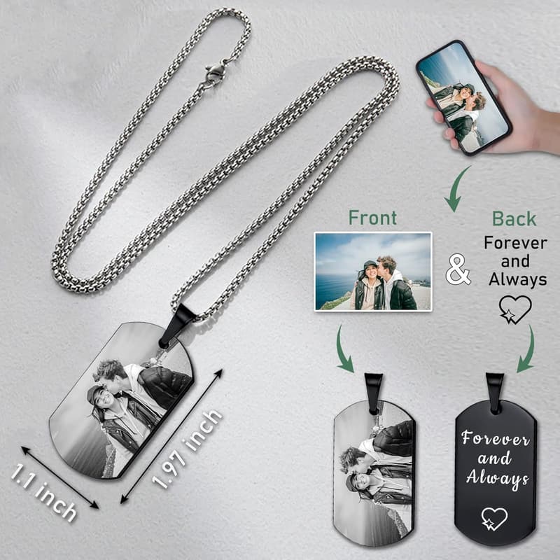 Personalized Engraved Photo Necklace for Men and Women