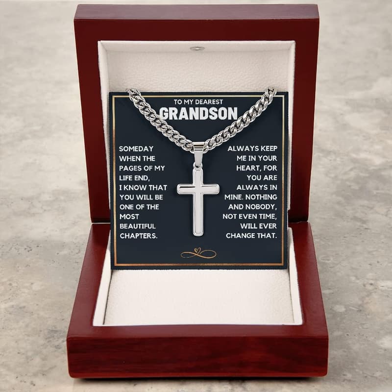 Grandson's Cross Necklace with Message Card | Premium Stainless Steel
