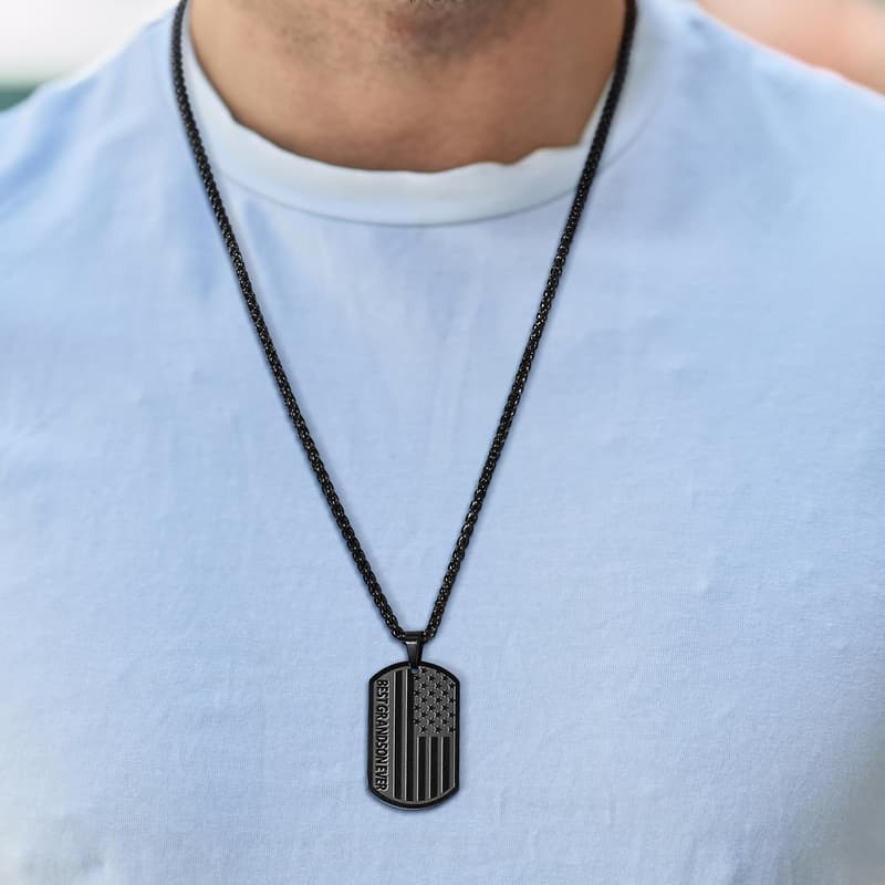 Father's Day American Flag Dog Tag Necklace for Men