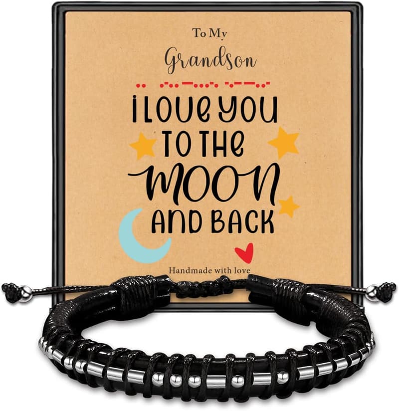Morse Code Bracelet for Men's Sobriety - Black Leather Gift