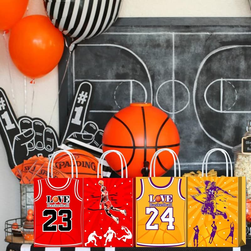 Basketball Birthday Party Favor Bags - 16 Pieces with Handles