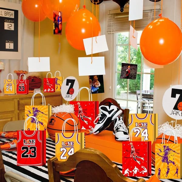 Basketball Birthday Party Favor Bags - 16 Pieces with Handles