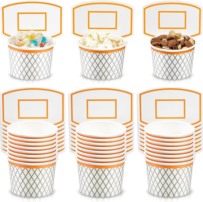 Basketball Theme Party Snack Cups - Disposable Treat Bowls (24 Pack)