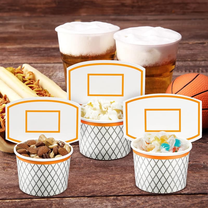 Basketball Theme Party Snack Cups - Disposable Treat Bowls (24 Pack)