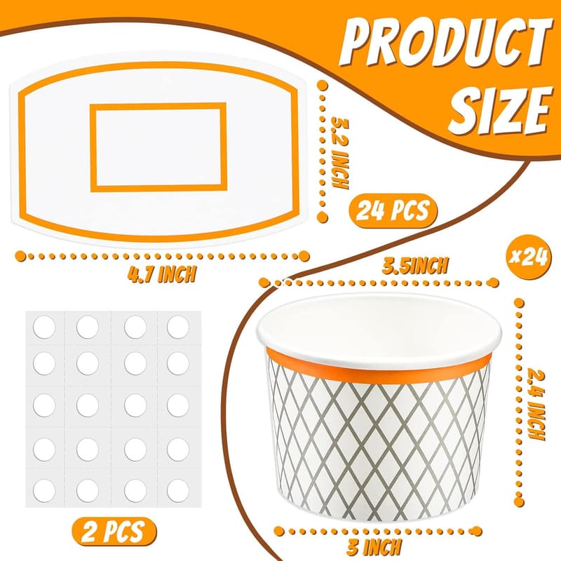 Basketball Theme Party Snack Cups - Disposable Treat Bowls (24 Pack)