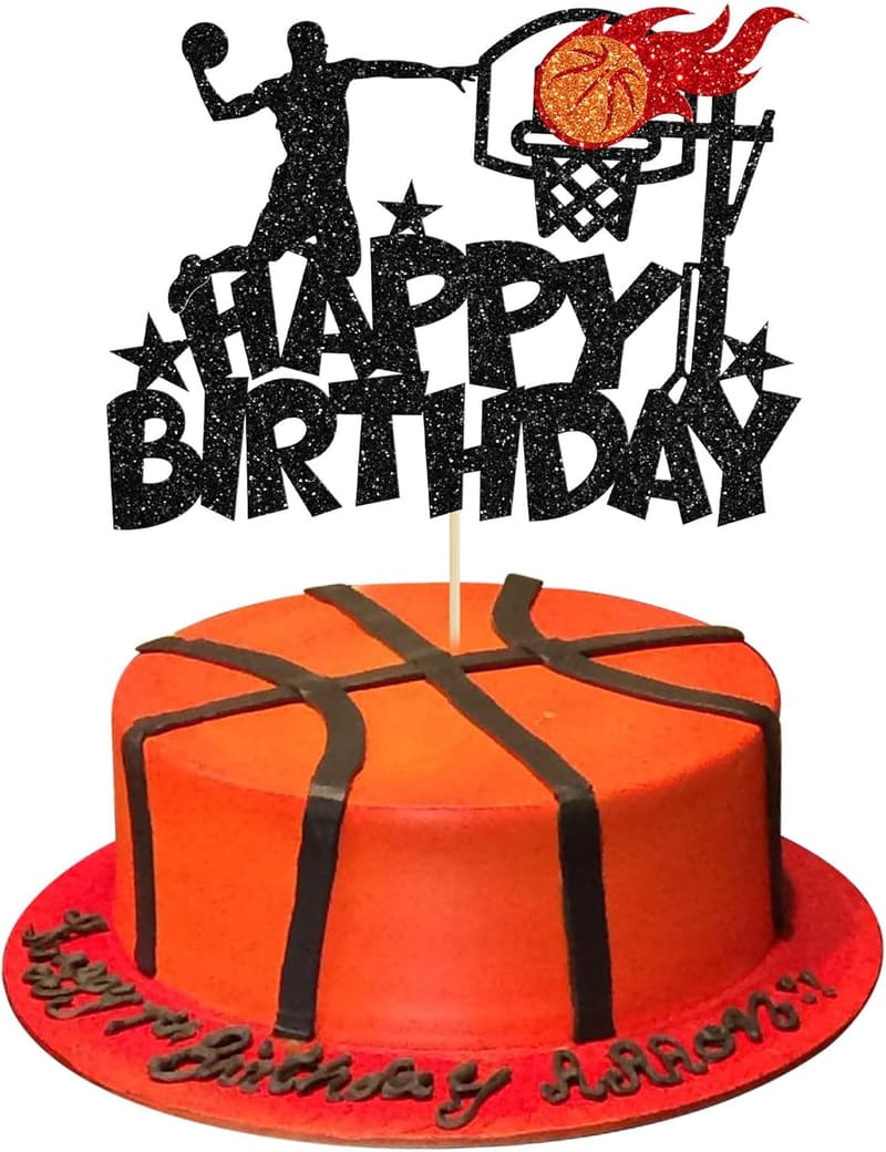Basketball Birthday Cake Topper - Glitter Sports Theme