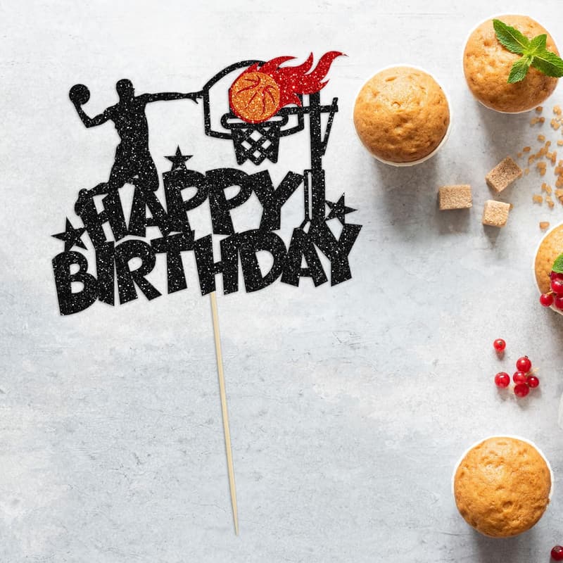 Basketball Birthday Cake Topper - Glitter Sports Theme