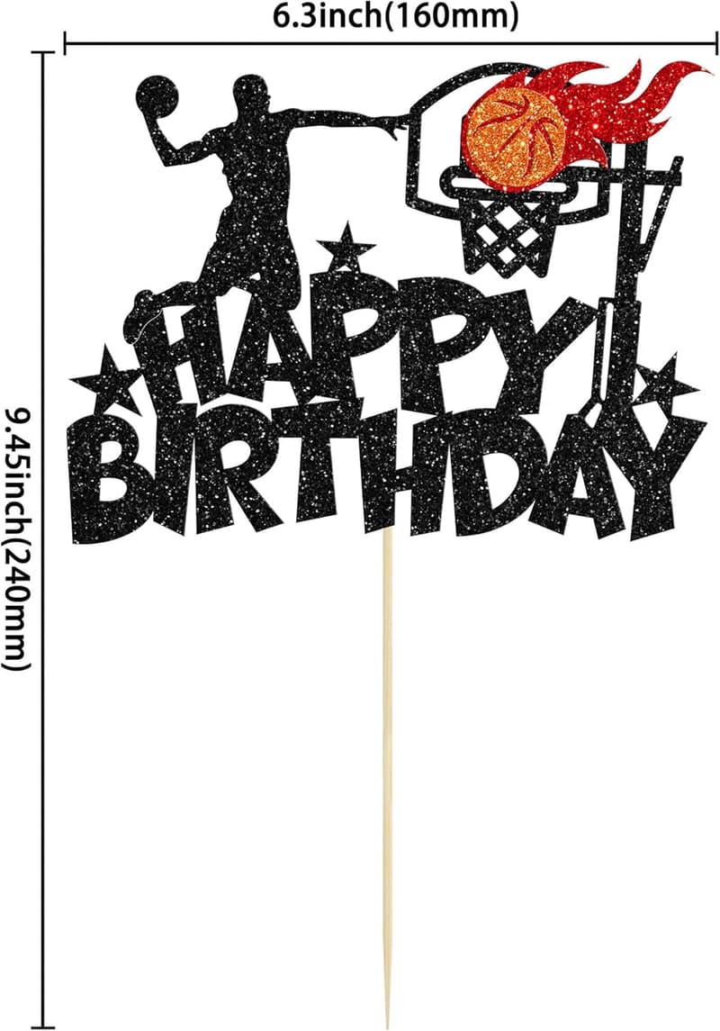 Basketball Birthday Cake Topper - Glitter Sports Theme