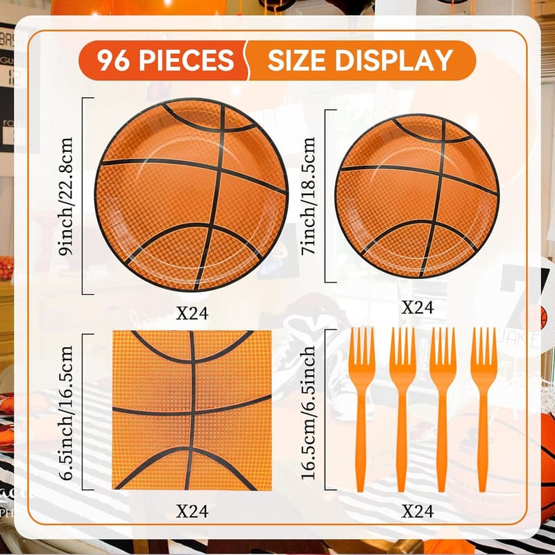 Basketball Party Tableware Set for 24 Guests - 96 Pieces