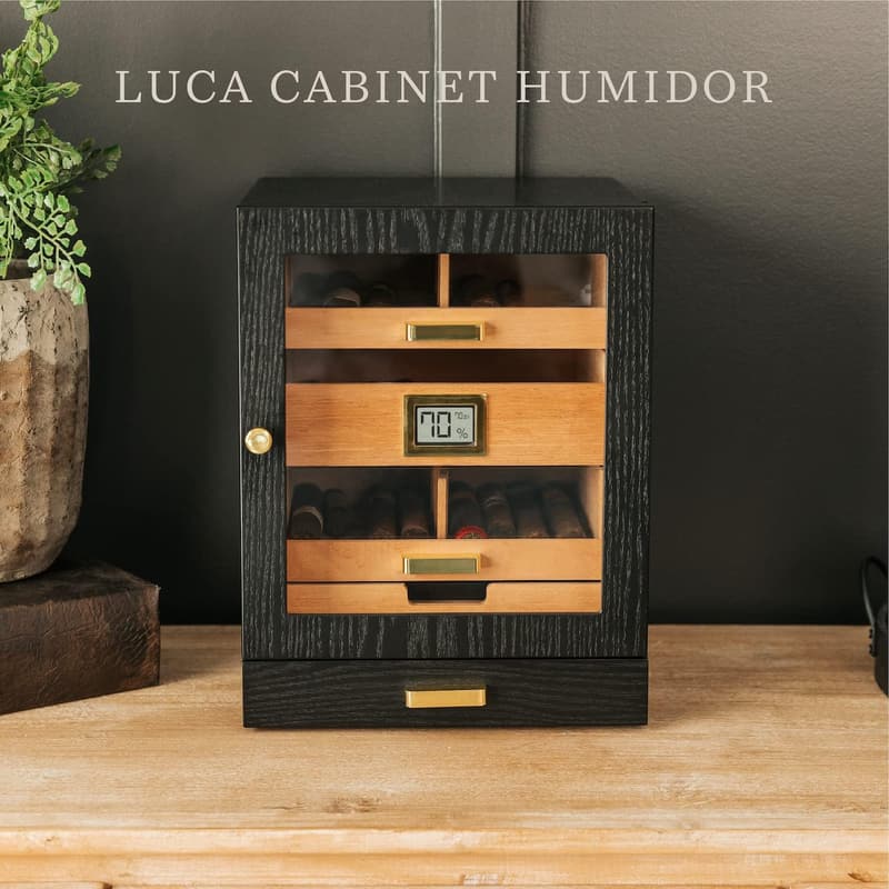 Luca Cigar Humidor Cabinet with Glass Display and Hygrometer