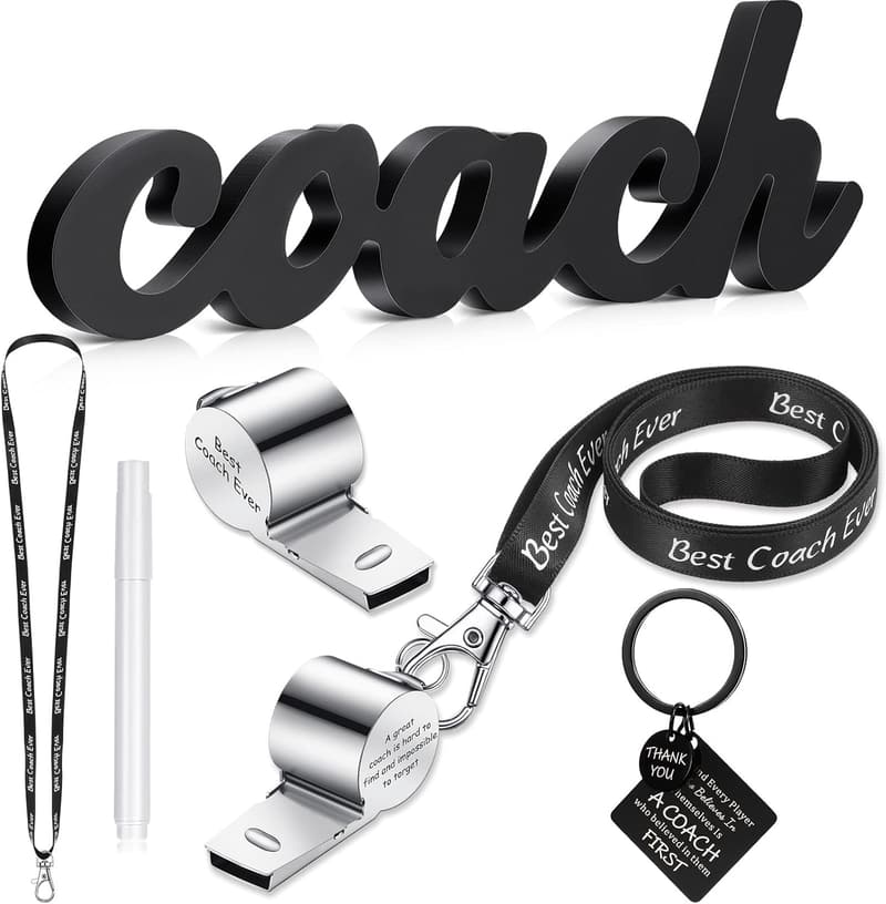 Thank You Gift for Coach - Personalized Black Wood Sign and Whistles