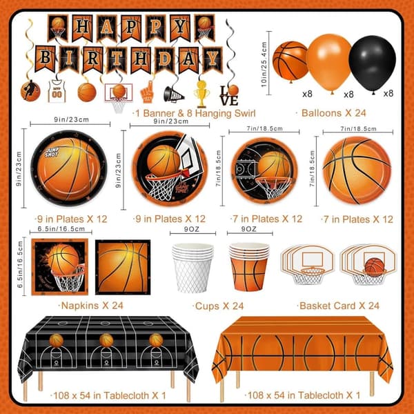Basketball Birthday Party Kit - 155 PCS Decorations for 24 Guests