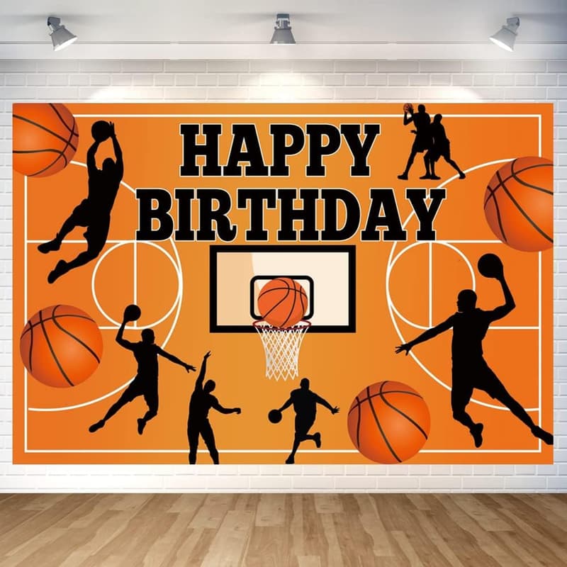 Basketball Birthday Party Backdrop Banner, 70.8 x 47.2 Inch