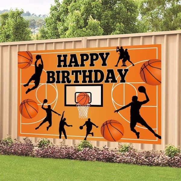Basketball Birthday Party Backdrop Banner, 70.8 x 47.2 Inch