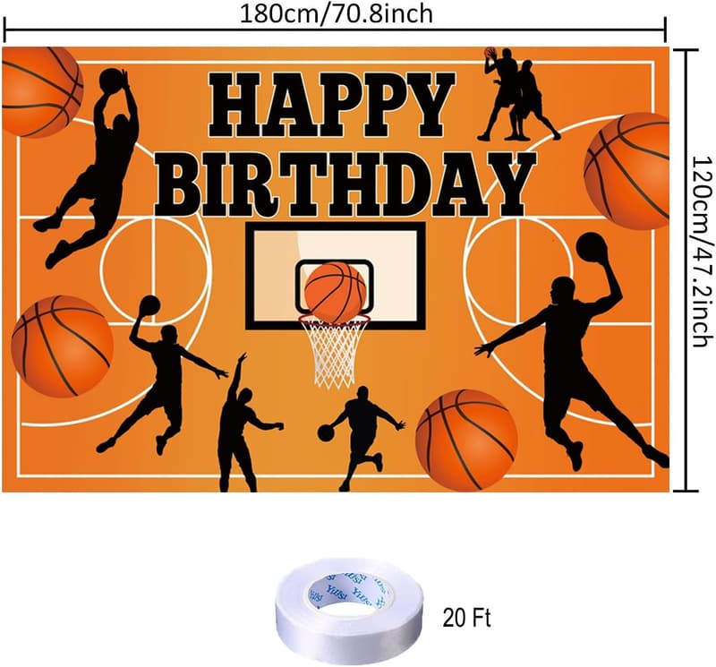 Basketball Birthday Party Backdrop Banner, 70.8 x 47.2 Inch