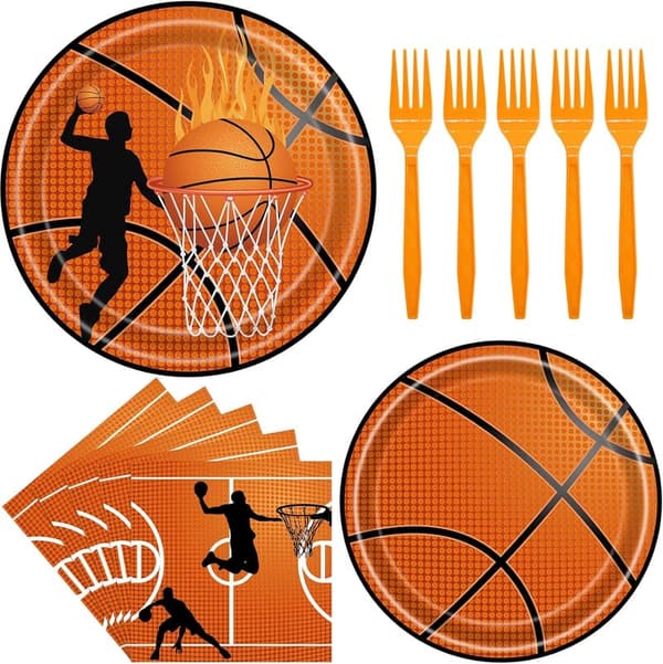 Basketball Birthday Party Supplies - Dinnerware Set for 24