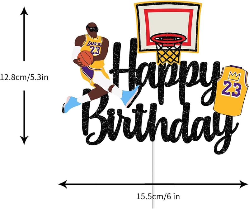 Basketball Birthday Cake Topper - Happy Birthday Black Glitter