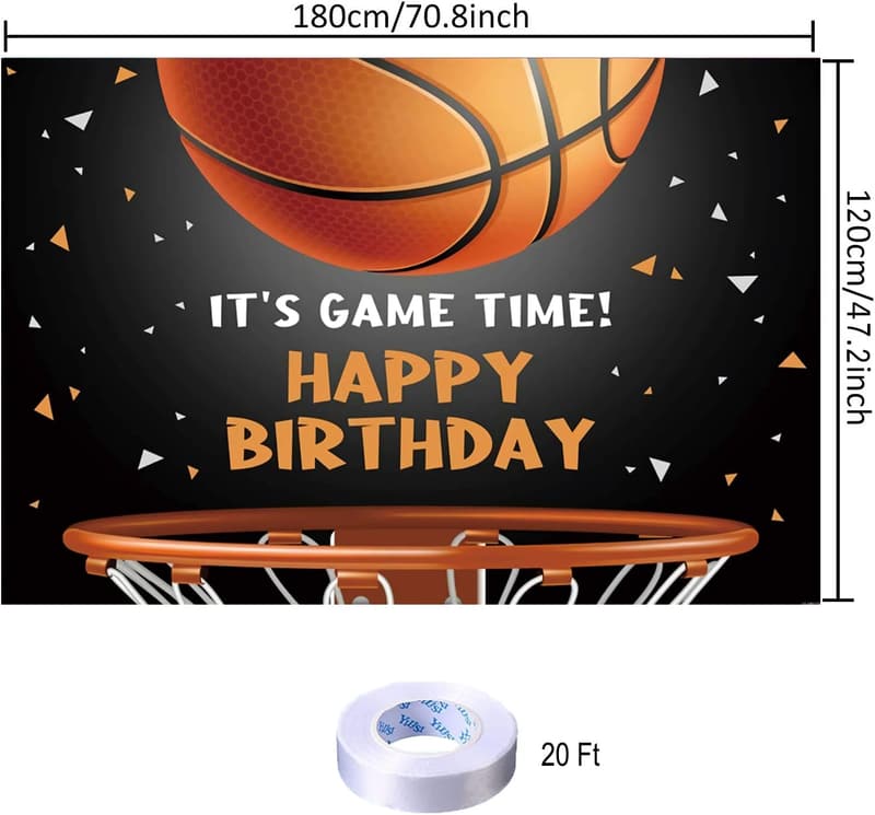 Basketball Birthday Banner Backdrop - 70.8 x 47.2 Inch