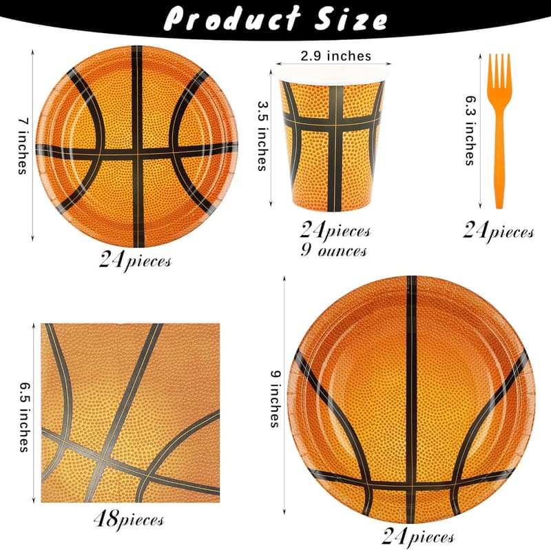 Basketball Birthday Party Supplies - 144 Dinnerware Set for 24