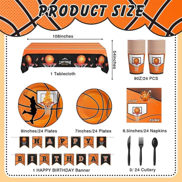 Basketball Birthday Party Decorations Set for 24 Guests