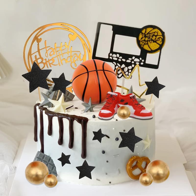 Basketball Theme Cake Toppers – 16 PCS for Boys' Birthday Party