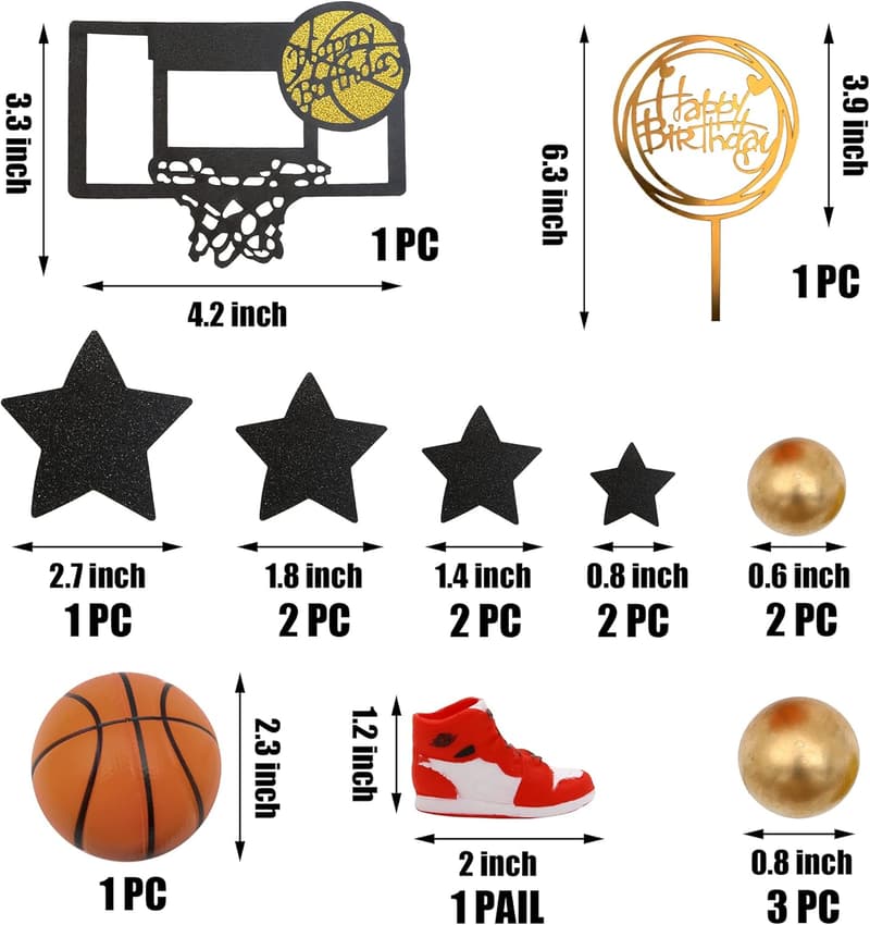 Basketball Theme Cake Toppers – 16 PCS for Boys' Birthday Party