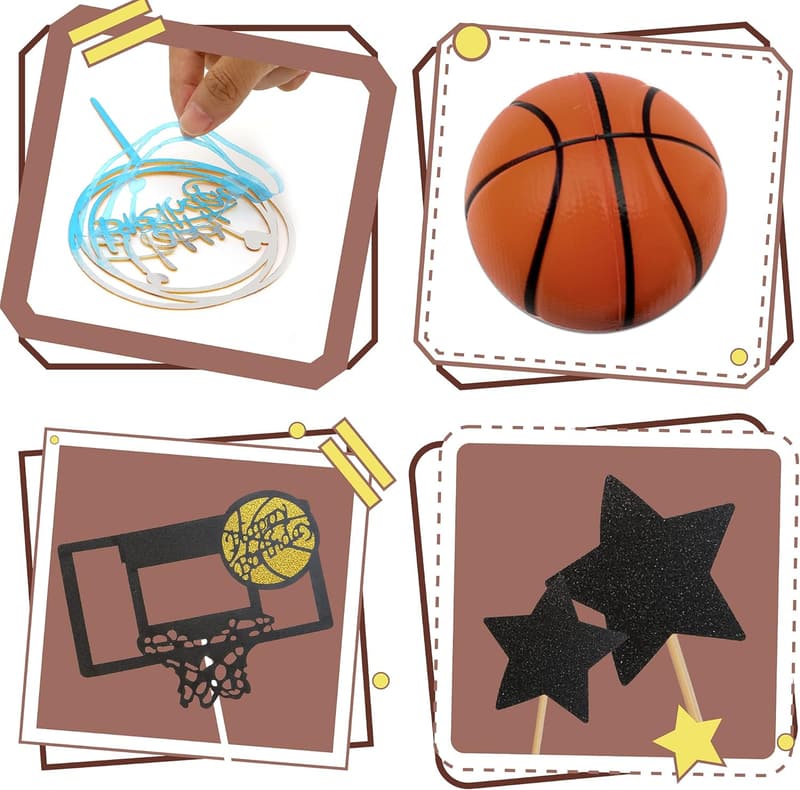 Basketball Theme Cake Toppers – 16 PCS for Boys' Birthday Party