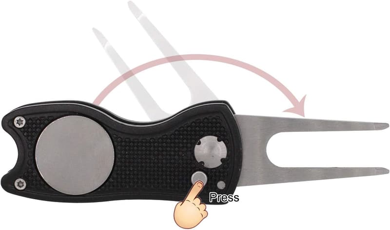 Foldable Metal Golf Divot Repair Tool with Magnetic Marker