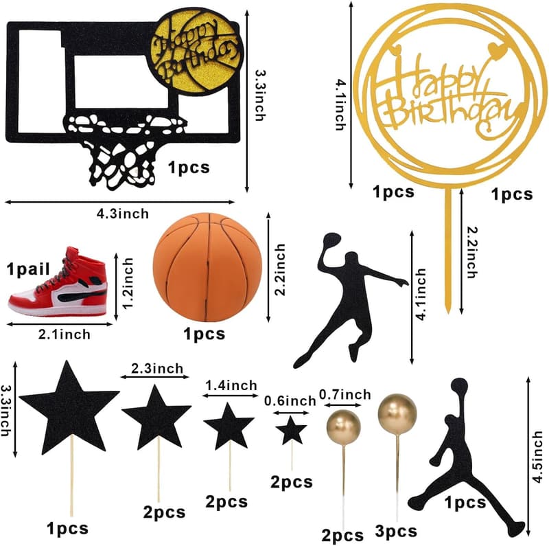 Basketball Themed Cake Toppers - 17pcs Party Decorations