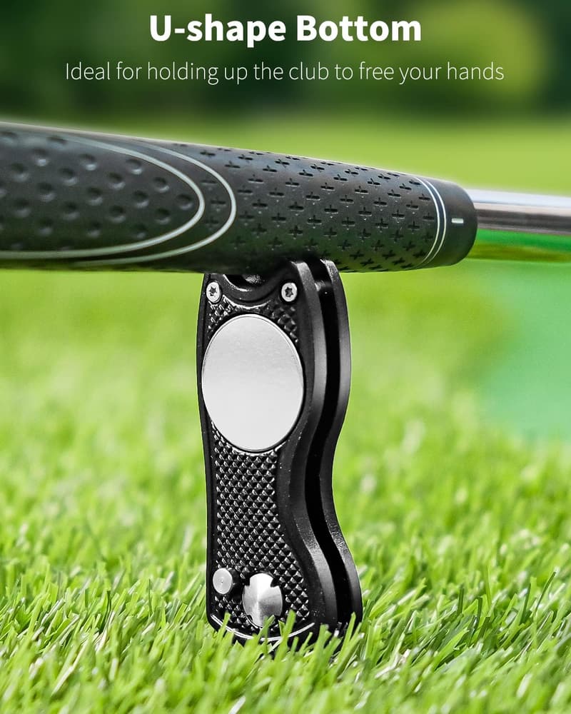 Foldable Metal Golf Divot Repair Tool with Magnetic Marker