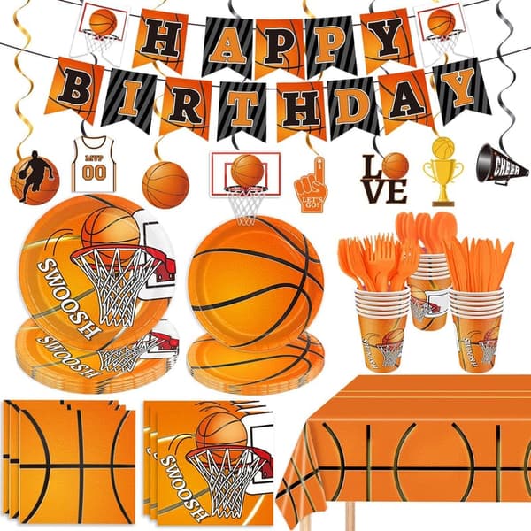Basketball Birthday Party Supplies Set for 24 Guests