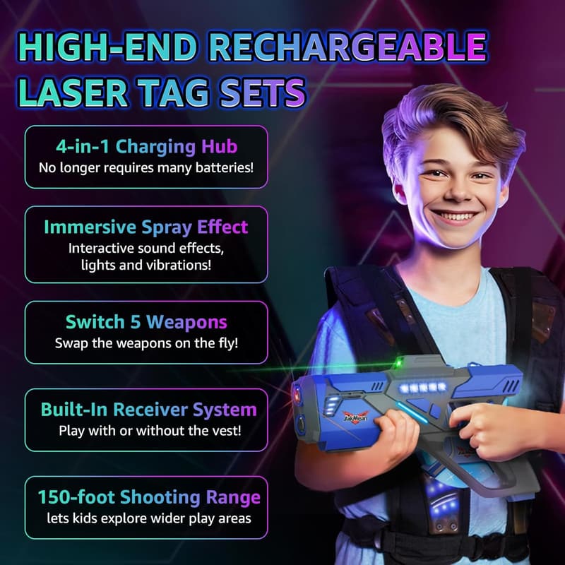 Rechargeable Laser Tag Set for Teens with Mist Spray Effect