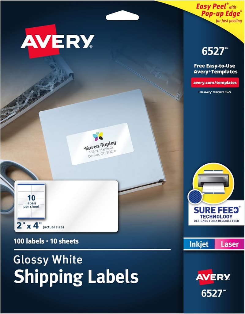 Avery Glossy White Shipping Labels, 2